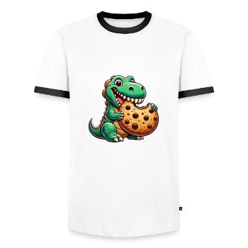 Dino T-Rex Dinosaure Biscuit Bonbons - T-shirt contrasté Homme - blanc/noir - Devant - AI Model Female 172 light (172cm) & AI Model Male 178 dark (178cm)