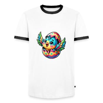 Easter Parrot Hatches from Egg - Men's Ringer Shirt - white/black - Front - AI Model Female 172 light (172cm) & AI Model Male 178 dark (178cm)