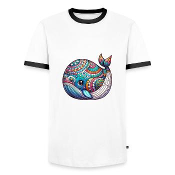 Artistiquement peint baleine éclosion de l’œuf de Pâques - T-shirt contrasté Homme - blanc/noir - Devant - AI Model Female 172 light (172cm) & AI Model Male 178 dark (178cm)