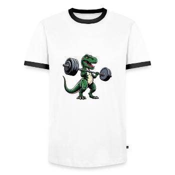 T-Rex Workout Dumbbell Bench Press Cool - Men's Ringer Shirt - white/black - Front - AI Model Female 172 light (172cm) & AI Model Male 178 dark (178cm)