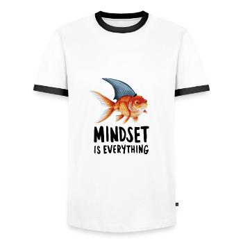 Mindset is everything, goldfish with shark fin - Men's Ringer Shirt - white/black - Front - AI Model Female 172 light (172cm) & AI Model Male 178 dark (178cm)