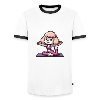 Caniche Lady Yoga Entraînement et méditation - T-shirt contrasté Homme - blanc/noir - Devant - AI Model Female 172 light (172cm) & AI Model Male 178 dark (178cm)