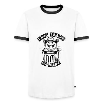 Trash possum with hat looking out of the garbage can - Men's Ringer Shirt - white/black - Front - AI Model Female 172 light (172cm) & AI Model Male 178 dark (178cm)