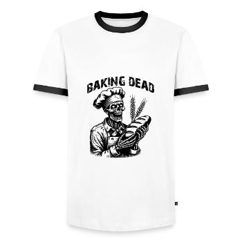 Zombie as Baker - creepy horror baker - Men's Ringer Shirt - white/black - Front - AI Model Female 172 light (172cm) & AI Model Male 178 dark (178cm)