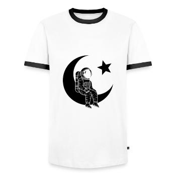 Man of the Moon - Turkish Astronaut Design - Men's Ringer Shirt - white/black - Front - AI Model Female 172 light (172cm) & AI Model Male 178 dark (178cm)