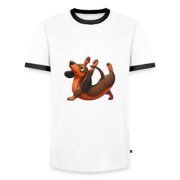 Exercices de yoga teckel et étirements de gymnastique - T-shirt contrasté Homme - blanc/noir - Devant - AI Model Female 172 light (172cm) & AI Model Male 178 dark (178cm)