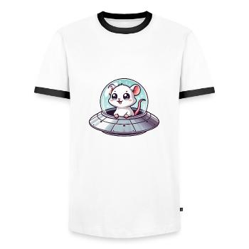 Rat and Mouse UFO Abduction - Men's Ringer Shirt - white/black - Front - AI Model Female 172 light (172cm) & AI Model Male 178 dark (178cm)
