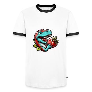 T-Rex Dino Dinosaure Fraise Fruit Sucré - T-shirt contrasté Homme - blanc/noir - Devant - AI Model Female 172 light (172cm) & AI Model Male 178 dark (178cm)