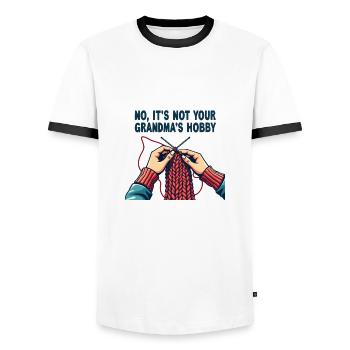 Tricoter au crochet - Ce n’est pas le passe-temps de votre grand-mère - T-shirt contrasté Homme - blanc/noir - Devant - AI Model Female 172 light (172cm) & AI Model Male 178 dark (178cm)