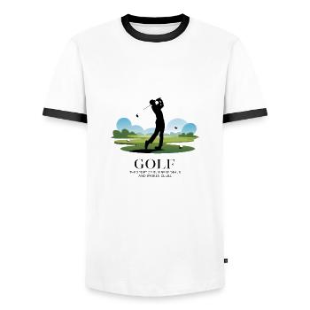 Golf - Le sport au service des affaires et du succès - T-shirt contrasté Homme - blanc/noir - Devant - AI Model Female 172 light (172cm) & AI Model Male 178 dark (178cm)