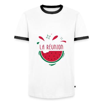 La Réunion - T-shirt contrasté Homme - blanc/noir - Devant - AI Model Female 172 light (172cm) & AI Model Male 178 dark (178cm)