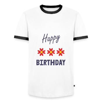 ALLES GUTE ZUM GEBURTSTAG. ALLES GUTE ZUM GEBURTSTAG. JAHRESTAG. - Männer Kontrast-T-Shirt - Weiß/Schwarz - Vorne - AI Model Female 172 light (172cm) & AI Model Male 178 dark (178cm)