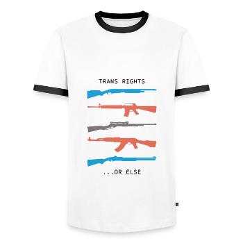 TRANS RIGHTS OR ELSE meaning trend - T-shirt contrasté Homme - blanc/noir - Devant - AI Model Female 172 light (172cm) & AI Model Male 178 dark (178cm)