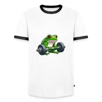 Strong frog while lifting weights - Men's Ringer Shirt - white/black - Front - AI Model Female 172 light (172cm) & AI Model Male 178 dark (178cm)