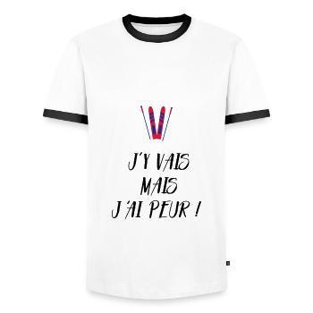 J'y vais mais j'ai peur ! Les Bronzés font du ski - T-shirt contrasté Homme - blanc/noir - Devant - AI Model Female 172 light (172cm) & AI Model Male 178 dark (178cm)