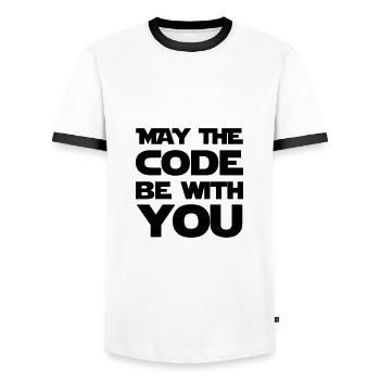 Möge der Code mit Ihnen sein - Männer Kontrast-T-Shirt - Weiß/Schwarz - Vorne - AI Model Female 172 light (172cm) & AI Model Male 178 dark (178cm)