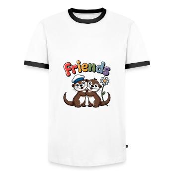 Deux loutres sont la joie et les copains - T-shirt contrasté Homme - blanc/noir - Devant - AI Model Female 172 light (172cm) & AI Model Male 178 dark (178cm)