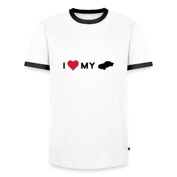 i love my car - Männer Kontrast-T-Shirt - Weiß/Schwarz - Vorne - AI Model Female 172 light (172cm) & AI Model Male 178 dark (178cm)