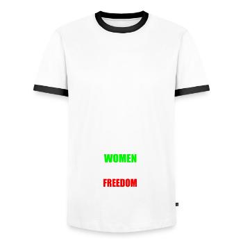 Women life freedom - T-shirt contrasté Homme - blanc/noir - Devant - AI Model Female 172 light (172cm) & AI Model Male 178 dark (178cm)