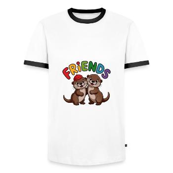 Friends Two otters with colorful caps - Men's Ringer Shirt - white/black - Front - AI Model Female 172 light (172cm) & AI Model Male 178 dark (178cm)