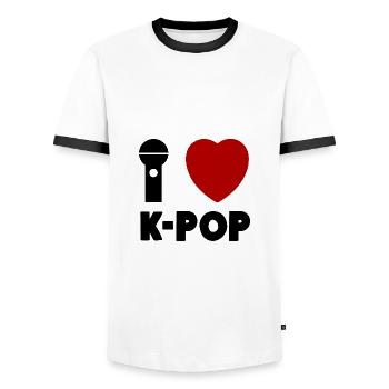 I love K-Pop Karaoke Heart - Men's Ringer Shirt - white/black - Front - AI Model Female 172 light (172cm) & AI Model Male 178 dark (178cm)