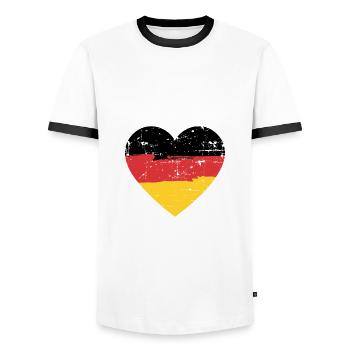 Deutschland Herz Flagge - Männer Kontrast-T-Shirt - Weiß/Schwarz - Vorne - AI Model Female 172 light (172cm) & AI Model Male 178 dark (178cm)