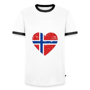 Drapeau du cœur de Norvège - T-shirt contrasté Homme - blanc/noir - Devant - AI Model Female 172 light (172cm) & AI Model Male 178 dark (178cm)