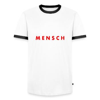 Mensch - Männer Kontrast-T-Shirt - Weiß/Schwarz - Vorne - AI Model Female 172 light (172cm) & AI Model Male 178 dark (178cm)