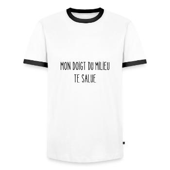 mon doigt du milieu te salue - T-shirt contrasté Homme - blanc/noir - Devant - AI Model Female 172 light (172cm) & AI Model Male 178 dark (178cm)