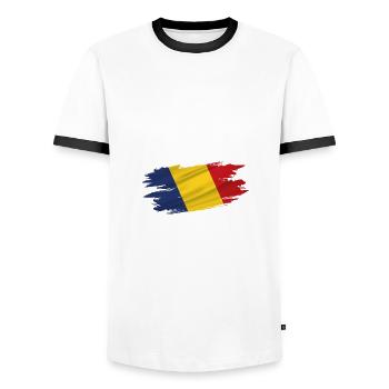 Flag Patriot Gift Home Country Flag Romania - Men's Ringer Shirt - white/black - Front - AI Model Female 172 light (172cm) & AI Model Male 178 dark (178cm)