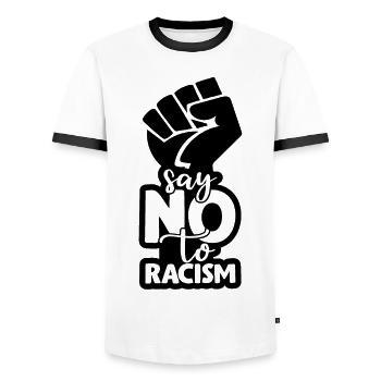 Racisme Anti-Racisme Tolérance Droits de l'Homme - T-shirt contrasté Homme - blanc/noir - Devant - AI Model Female 172 light (172cm) & AI Model Male 178 dark (178cm)