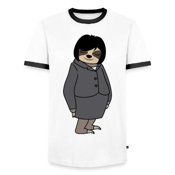 Sloth Woman Office Head Work colleague Colleague - Men's Ringer Shirt - white/black - Front - AI Model Female 172 light (172cm) & AI Model Male 178 dark (178cm)