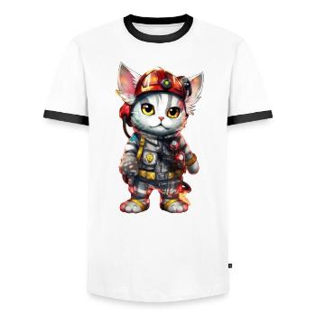 Chat pompier super-héros - T-shirt contrasté Homme - blanc/noir - Devant - AI Model Female 172 light (172cm) & AI Model Male 178 dark (178cm)