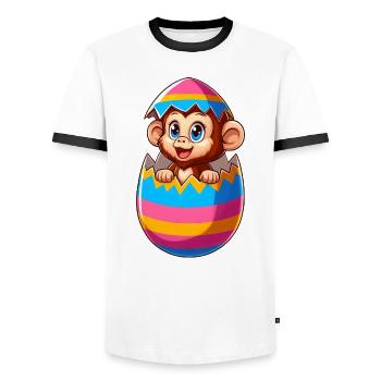 Easter Monkey Hatches Easter Egg Design - Men's Ringer Shirt - white/black - Front - AI Model Female 172 light (172cm) & AI Model Male 178 dark (178cm)