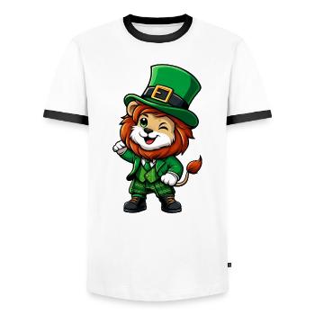 St. Patrick's Day Lion Cartoon - Men's Ringer Shirt - white/black - Front - AI Model Female 172 light (172cm) & AI Model Male 178 dark (178cm)