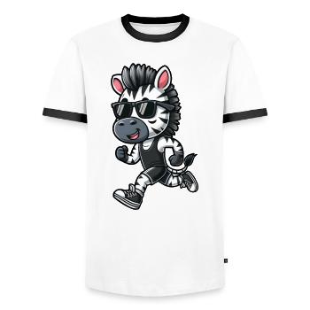 Sportliches Zebra Joggen Marathon - Männer Kontrast-T-Shirt - Weiß/Schwarz - Vorne - AI Model Female 172 light (172cm) & AI Model Male 178 dark (178cm)