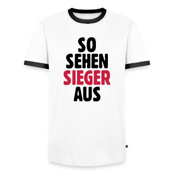 What winners look like - Men's Ringer Shirt - white/black - Front - AI Model Female 172 light (172cm) & AI Model Male 178 dark (178cm)