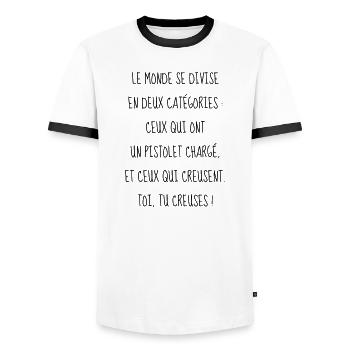 Cinéma / Citation / Série télé / Geek - T-shirt contrasté Homme - blanc/noir - Devant - AI Model Female 172 light (172cm) & AI Model Male 178 dark (178cm)