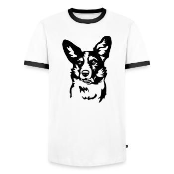 Tête de Welsh Corgi - T-shirt contrasté Homme - blanc/noir - Devant - AI Model Female 172 light (172cm) & AI Model Male 178 dark (178cm)