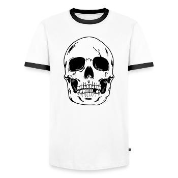 Skull head of skeleton - Men's Ringer Shirt - white/black - Front - AI Model Female 172 light (172cm) & AI Model Male 178 dark (178cm)