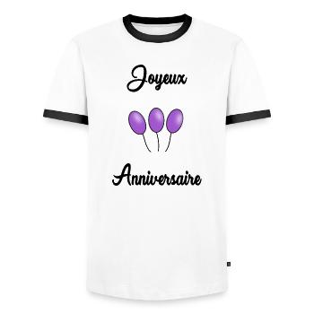 JOYEUX ANNIVERSAIRE - T-shirt contrasté Homme - blanc/noir - Devant - AI Model Female 172 light (172cm) & AI Model Male 178 dark (178cm)