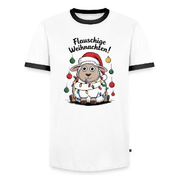 Mouton Berger de Noël duveteux drôle - T-shirt contrasté Homme - blanc/noir - Devant - AI Model Female 172 light (172cm) & AI Model Male 178 dark (178cm)