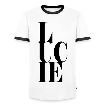 Lucie Name Vorname Moderne Schrift Wort Art - Männer Kontrast-T-Shirt - Weiß/Schwarz - Vorne - AI Model Female 172 light (172cm) & AI Model Male 178 dark (178cm)