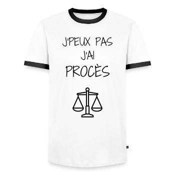 avocat / avocate / justice / loi - T-shirt contrasté Homme - blanc/noir - Devant - AI Model Female 172 light (172cm) & AI Model Male 178 dark (178cm)