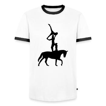 equestrian vaulting - Men's Ringer Shirt - white/black - Front - AI Model Female 172 light (172cm) & AI Model Male 178 dark (178cm)