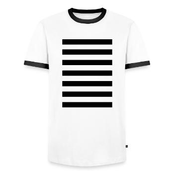White Lands stripes pattern - Men's Ringer Shirt - white/black - Front - AI Model Female 172 light (172cm) & AI Model Male 178 dark (178cm)