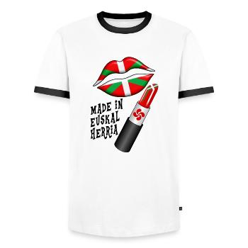 euskal herria design 71 - Men's Ringer Shirt - white/black - Front - AI Model Female 172 light (172cm) & AI Model Male 178 dark (178cm)