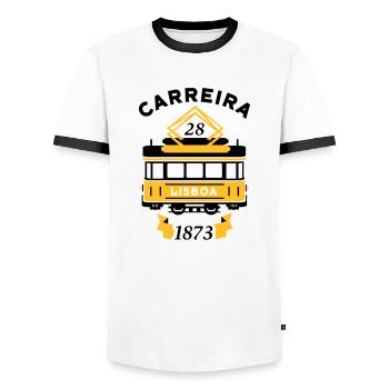 Carreira 28 Lisboa - Men's Ringer Shirt - white/black - Front - AI Model Female 172 light (172cm) & AI Model Male 178 dark (178cm)