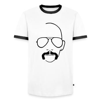 Pornoglatze Gesicht - Männer Kontrast-T-Shirt - Weiß/Schwarz - Vorne - AI Model Female 172 light (172cm) & AI Model Male 178 dark (178cm)
