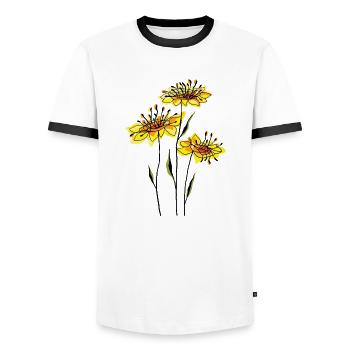 fleurs jaunes - T-shirt contrasté Homme - blanc/noir - Devant - AI Model Female 172 light (172cm) & AI Model Male 178 dark (178cm)